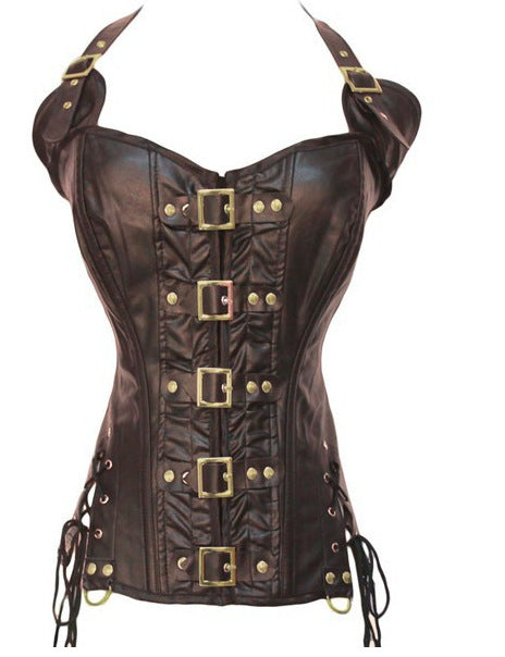 Leather halter corset